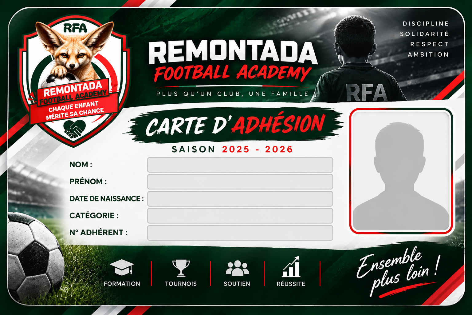 Carte d'adhésion Remontada Football Academy
